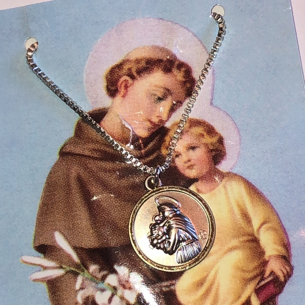 Saint Anthony Saint of Miracles Silver Tone Pendant Necklace